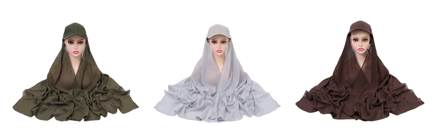 Chiffon Shawl Baseball Cap Solid Color Head Wraps Turban Sun Hats Casual Headscarf Golf Visor Hat For Women