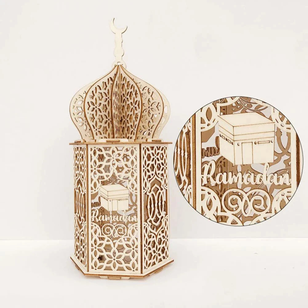 Ramadan Lantern Beautiful Ramadan lighten Wood Lantern  ,Light Fanous Ramadan Wooden 25 CM Ramadan Sound Light Middle Eastern Boutique