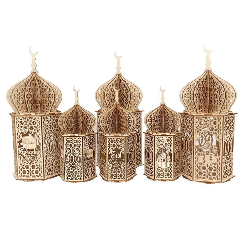 Ramadan Lantern Beautiful Ramadan lighten Wood Lantern ,Light Fanous Ramadan Wooden 25 CM Ramadan Sound Light Middle Eastern Boutique