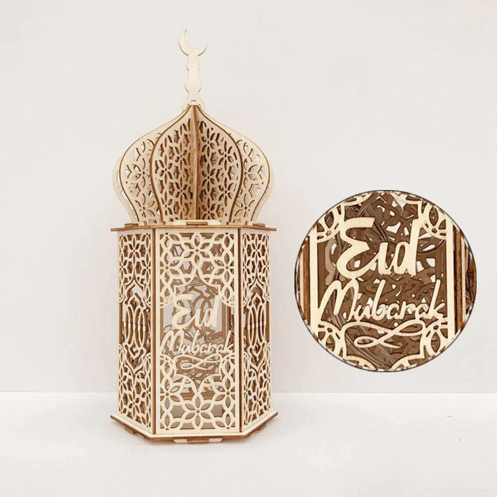 Ramadan Lantern Beautiful Ramadan lighten Wood Lantern  ,Light Fanous Ramadan Wooden 25 CM Ramadan Sound Light Middle Eastern Boutique