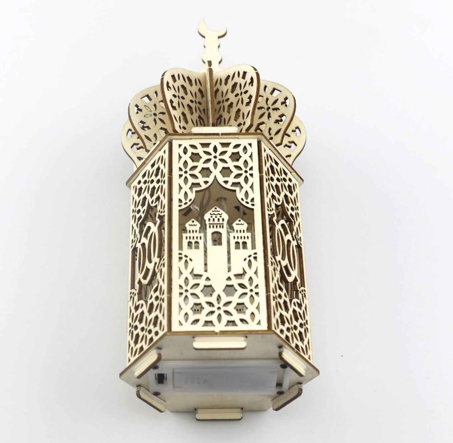 Ramadan Lantern Beautiful Ramadan lighten Wood Lantern ,Light Fanous Ramadan Wooden 25 CM Ramadan Sound Light Middle Eastern Boutique