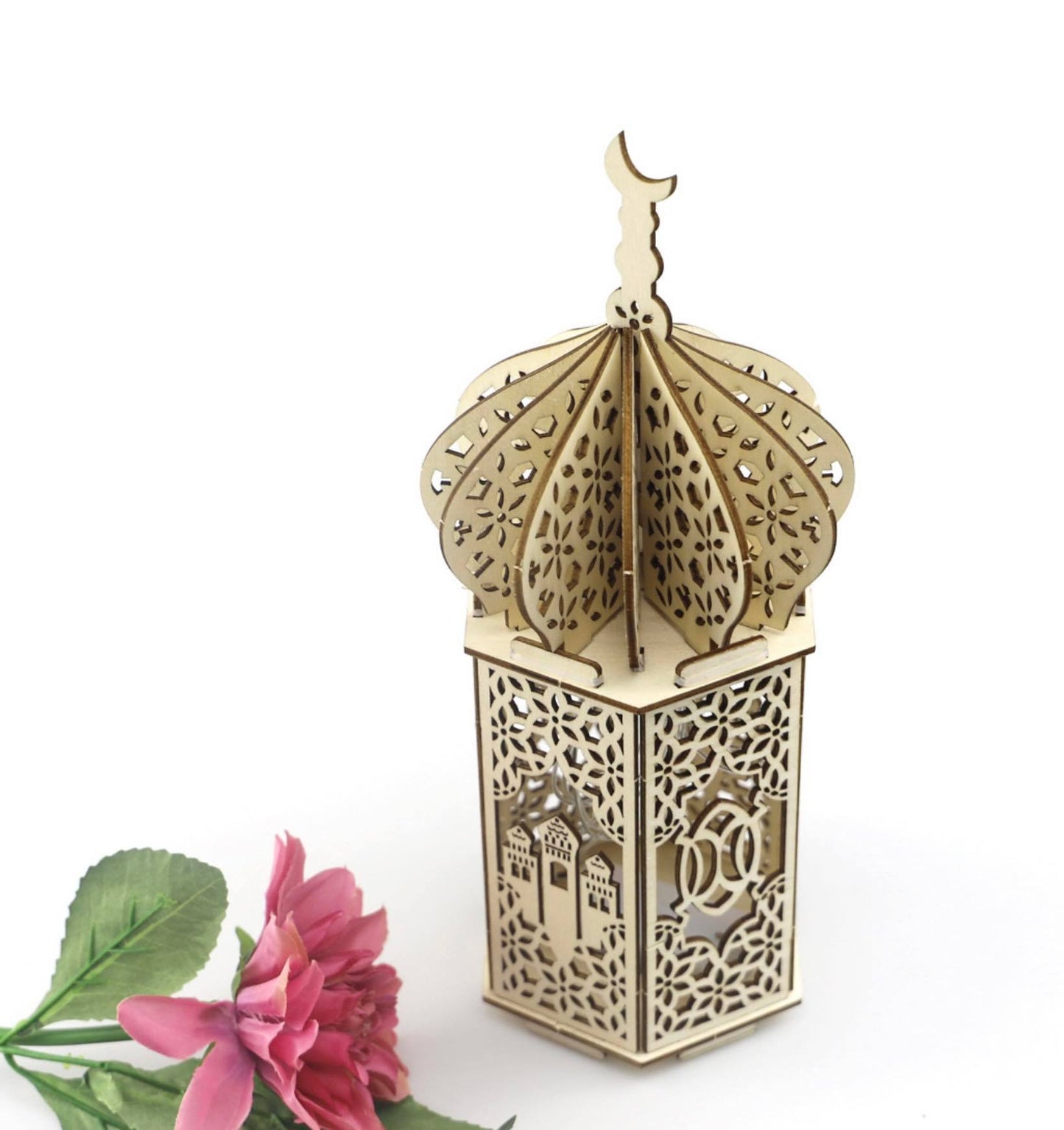 Ramadan Lantern Beautiful Ramadan lighten Wood Lantern  ,Light Fanous Ramadan Wooden 25 CM Ramadan Sound Light Middle Eastern Boutique