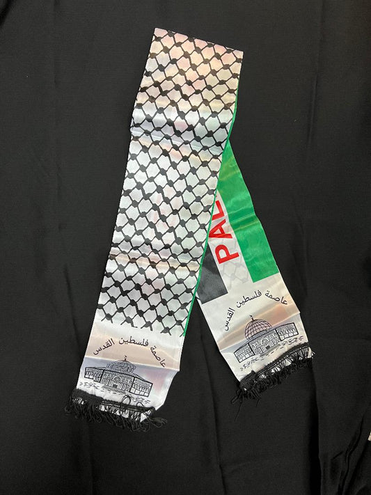 Black and White Keffiyeh Style and Palestine Flag Shoulder Scarf