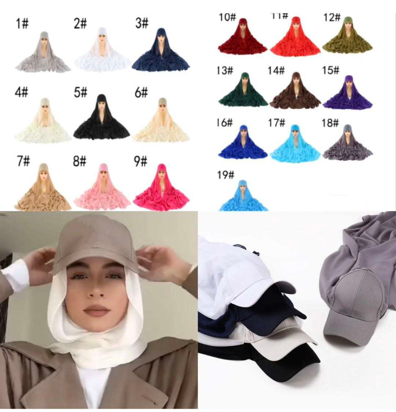 Chiffon Shawl Baseball Cap Solid Color Head Wraps Turban Sun Hats Casual Headscarf Golf Visor Hat For Women