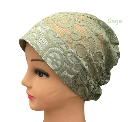 Lace Turban Padded Under Scarf Cap / Full Bonnet cover , Hard Front Style made in Kuwait