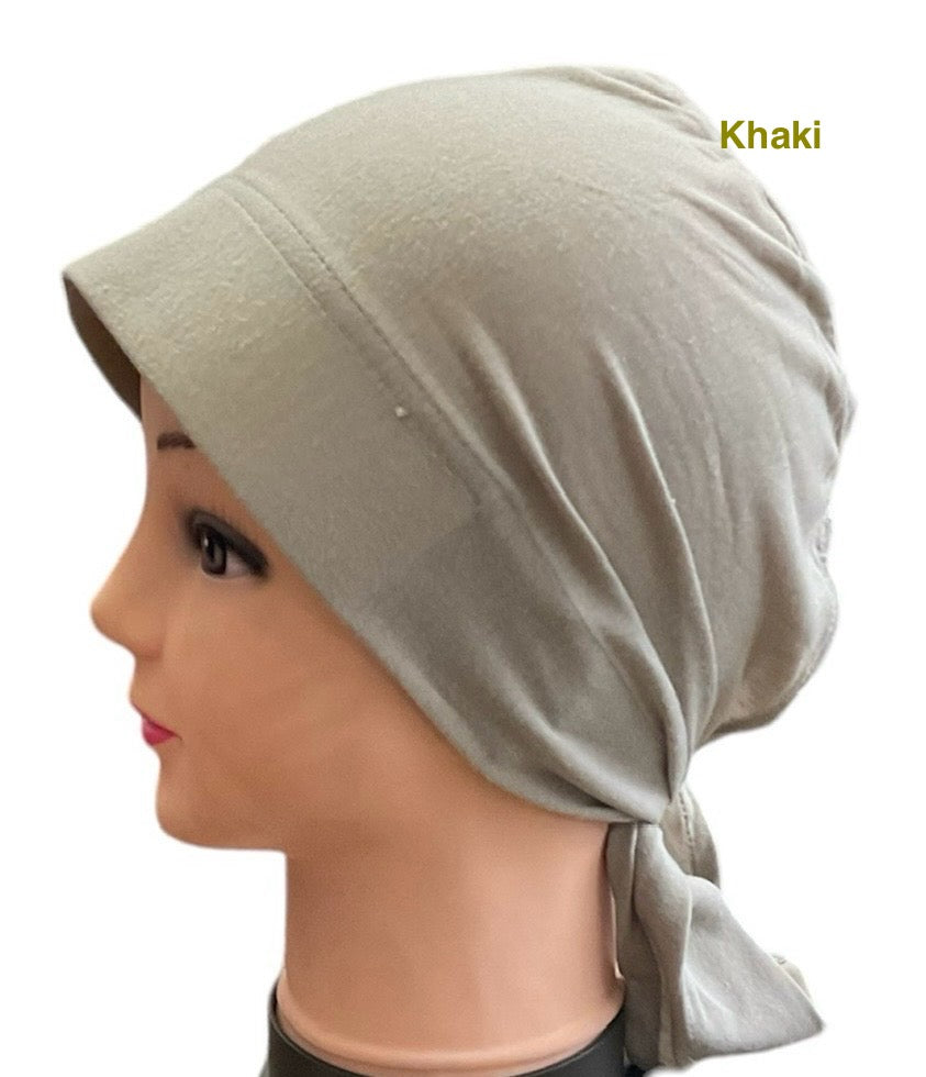 Turban Padded Under Scarf Cap with Tie in the Back / Bonnet cover , 100% Cotton, Hard Front Style made in Kuwait