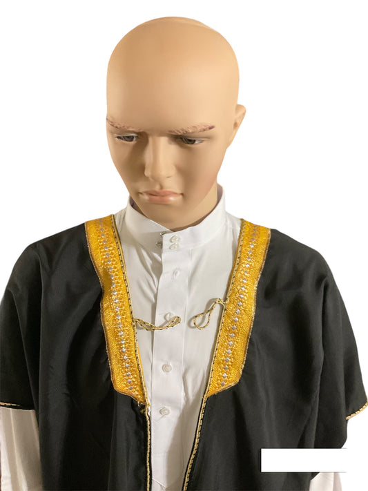 Traditional Black Arab Bisht Worn Over Thowb.