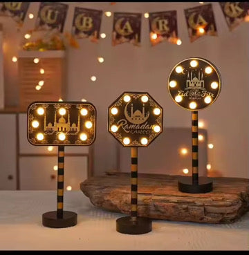 Wooden Table Lamp for Ramadan and Eid with Light
