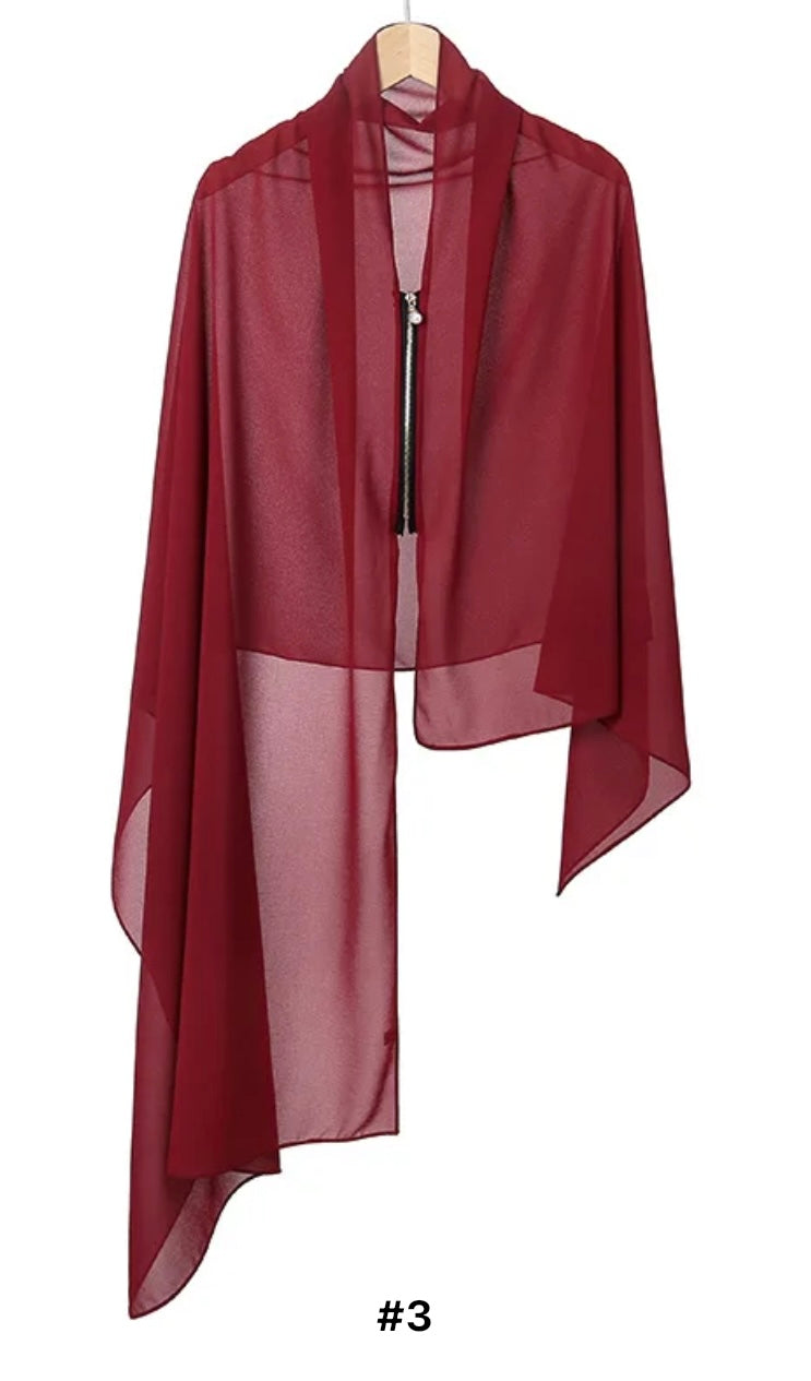 Chiffon Shawls Solid Color Chiffon Faux Pearl Zipper Hijab Women's Thin Breathable