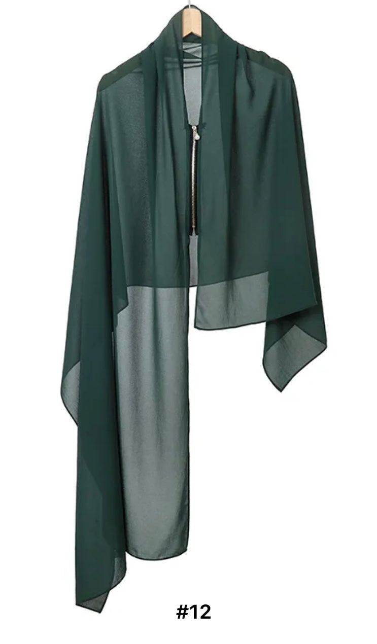 Chiffon Shawls Solid Color Chiffon Faux Pearl Zipper Hijab Women's Thin Breathable