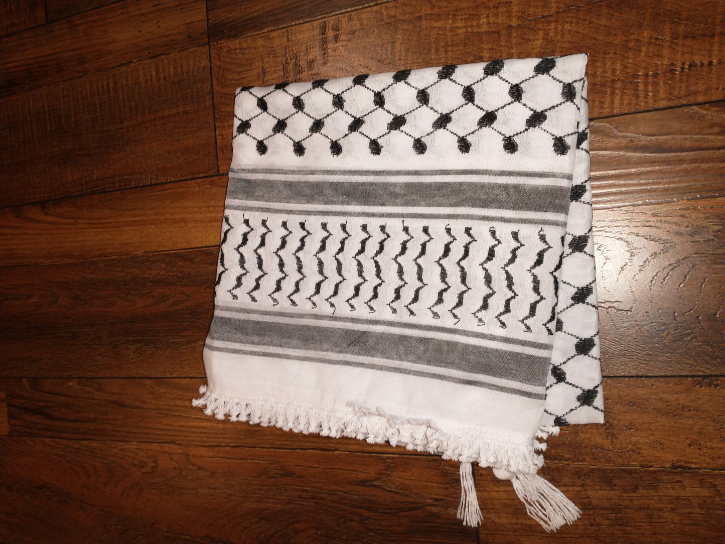 Palestine Authentic Black and White keffiyeh or Shemagh with Tassels on all Sides