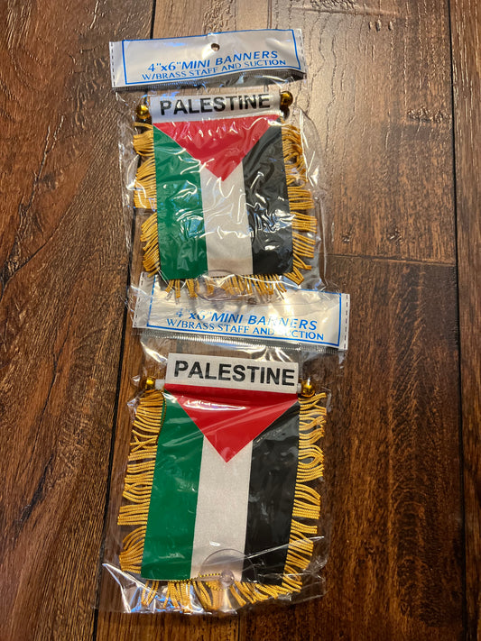 PALESTINE MINI BANNER FLAG 4 x 6" with BRASS STAFF & SUCTION CUP