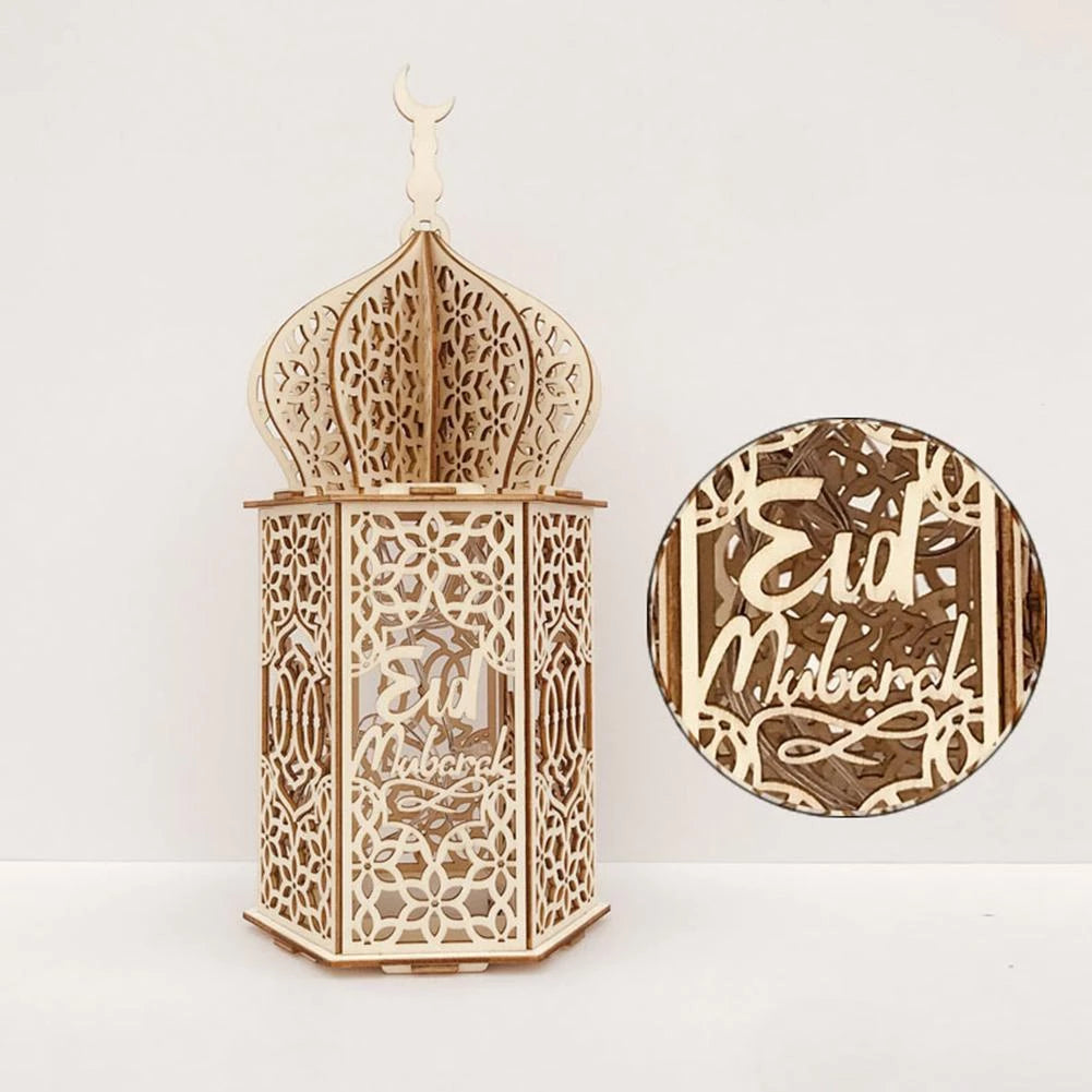 Ramadan Lantern Beautiful Ramadan lighten Wood Lantern ,Light Fanous Ramadan Wooden 25 CM Ramadan Sound Light Middle Eastern Boutique