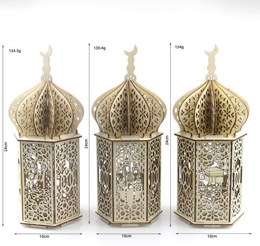 Ramadan Lantern Beautiful Ramadan lighten Wood Lantern ,Light Fanous Ramadan Wooden 25 CM Ramadan Sound Light Middle Eastern Boutique