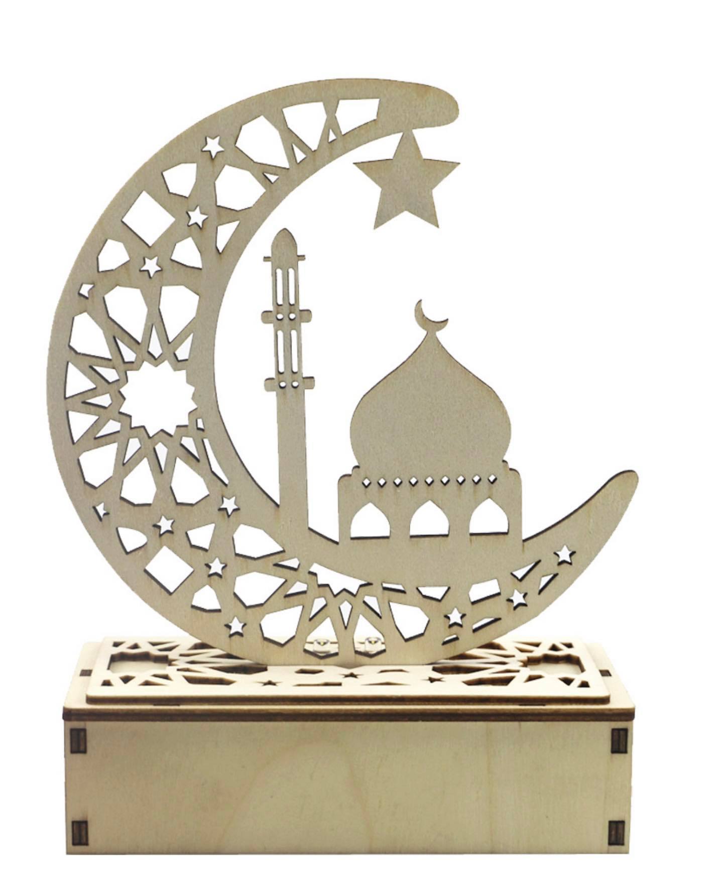 Laser Cut Eid and Ramadan Decorations Wooden Ornaments with LED Lights style2 Middle Eastern Boutique