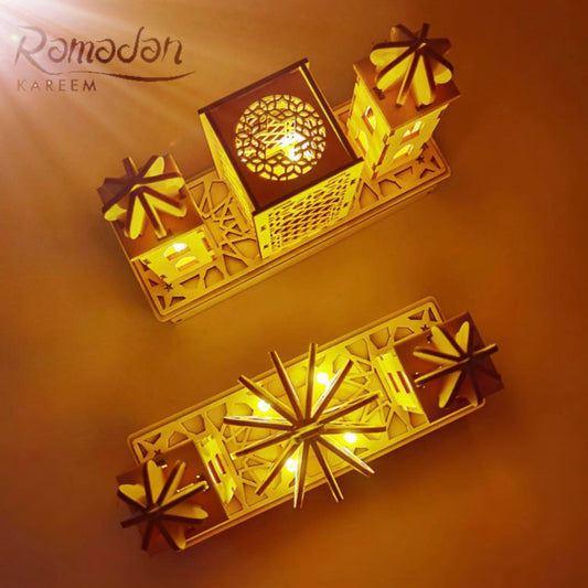 Simple Hand Crafts Wooden EID and RAMADAN Decoration with LED Lights. Middle Eastern Boutique