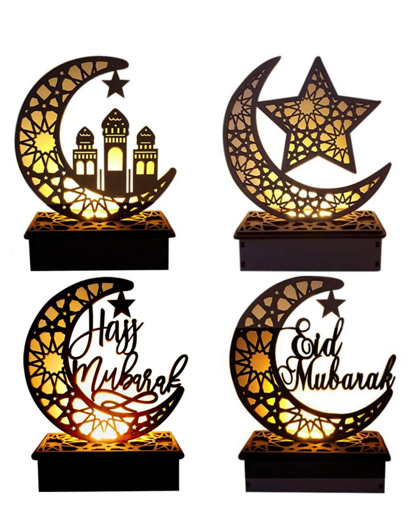 Laser Cut Ramadan Decorations Wooden Ornaments with LED Lights Style 7 Eid Mubarak Middle Eastern Boutique