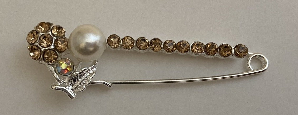 Pearl Flower Sparkle Pin Back Safety Pins Middle Eastern Boutique