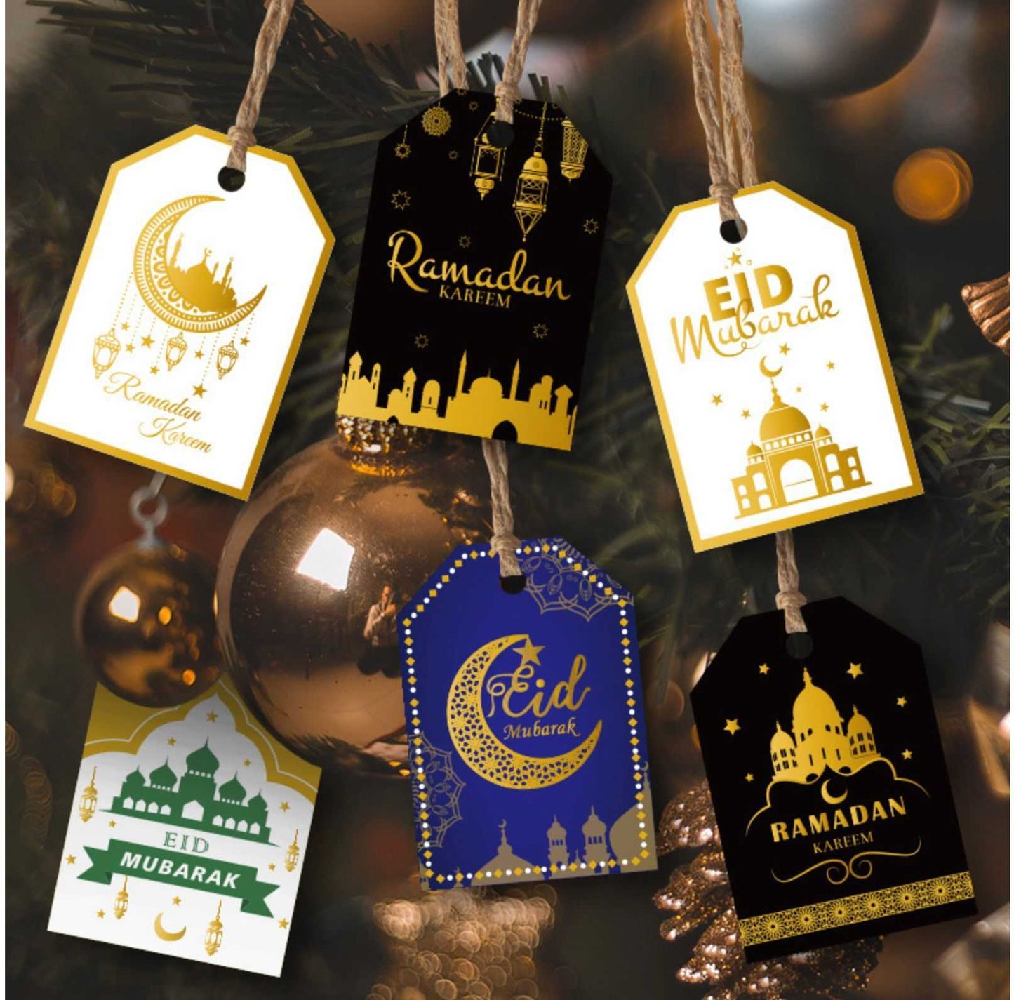 Muslim Eid Mubarak Tag Ramadan Festival Party Decoration Gift Bag Boxes Hang Tags Decor Star Moon Small Tag Eid Supplies Middle Eastern Boutique