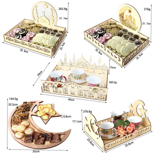 1PC Ramadan Mubarak Eid Decorations Wooden Tray Ramadan Wood Tabletop Decor Home Party Bedroom Eid Ornaments Eid Crafts Middle Eastern Boutique
