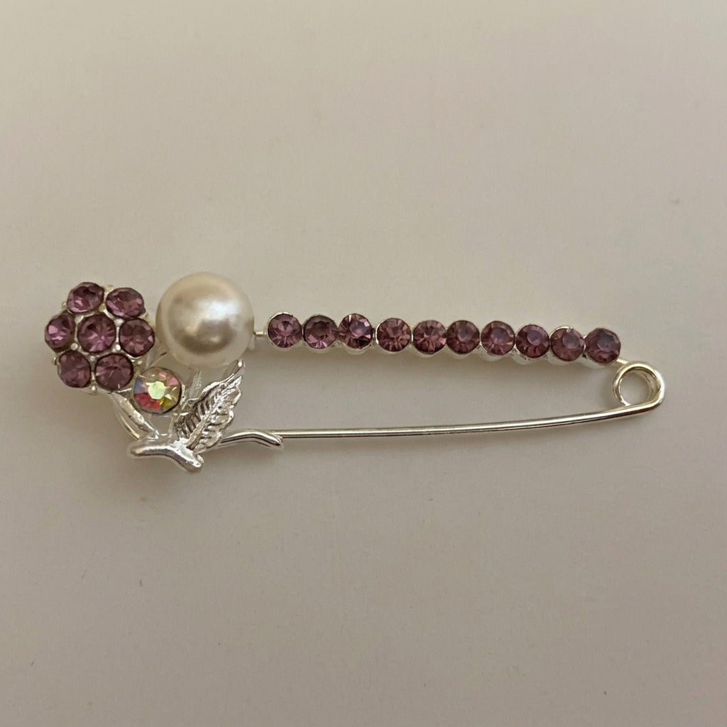 Pearl Flower Sparkle Pin Back Safety Pins Middle Eastern Boutique