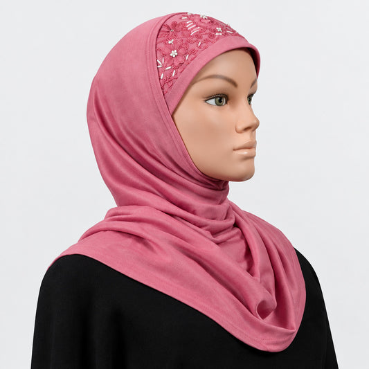 Two Piece Polyester Hijab with Beads Middle Eastern Boutique