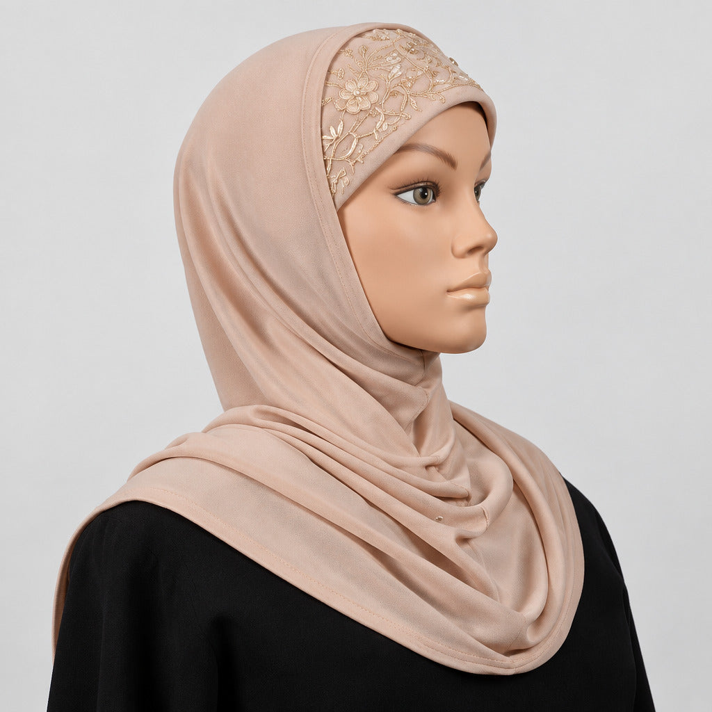 Two Piece Polyester Hijab with Beads Middle Eastern Boutique