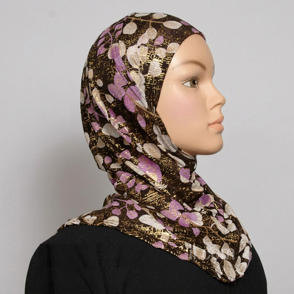 Girl's 1-Piece Gold Accent Printed Hijabs Middle Eastern Boutique