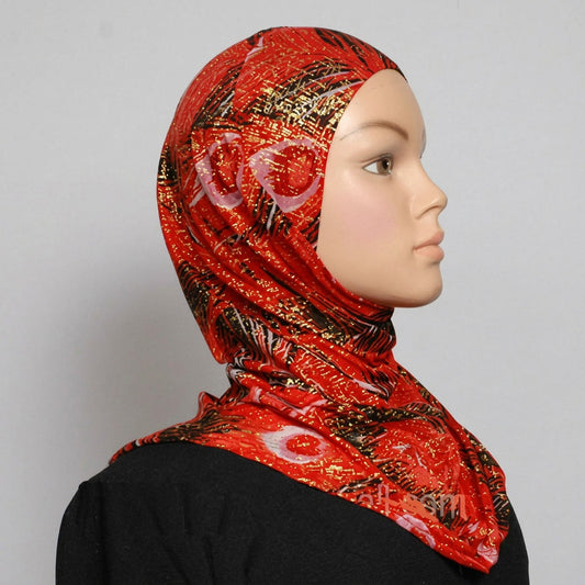 Girl's 1-Piece Gold Accent Printed Hijabs Middle Eastern Boutique