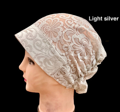 Lace Turban Padded Under Scarf Cap / Full Bonnet cover , Hard Front Style made in Kuwait