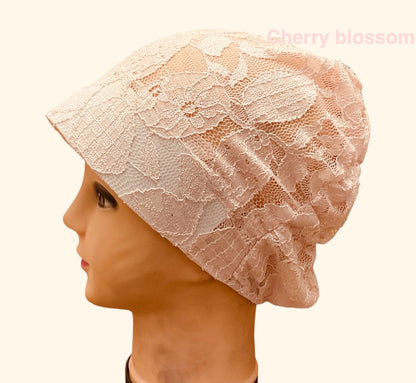 Lace Turban Padded Under Scarf Cap / Full Bonnet cover , Hard Front Style made in Kuwait