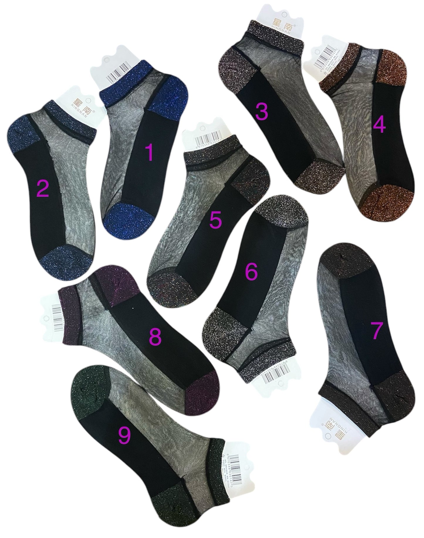 Cotton / Nylon Short Shiny Socks - Shiny Heels and Toes