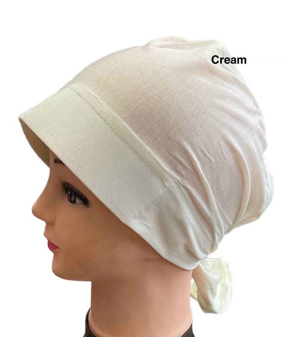 Turban Padded Under Scarf Cap with Tie in the Back / Bonnet cover , 100% Cotton, Hard Front Style made in Kuwait