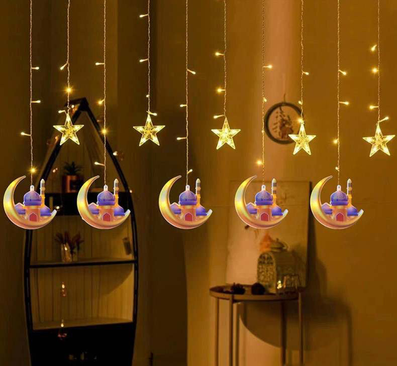 LED Ramadan Décor Moon String Lights for Crescent Party, Wedding, Ramadan, Eid, Suitable for Rooms, Dorm, Living Rooms