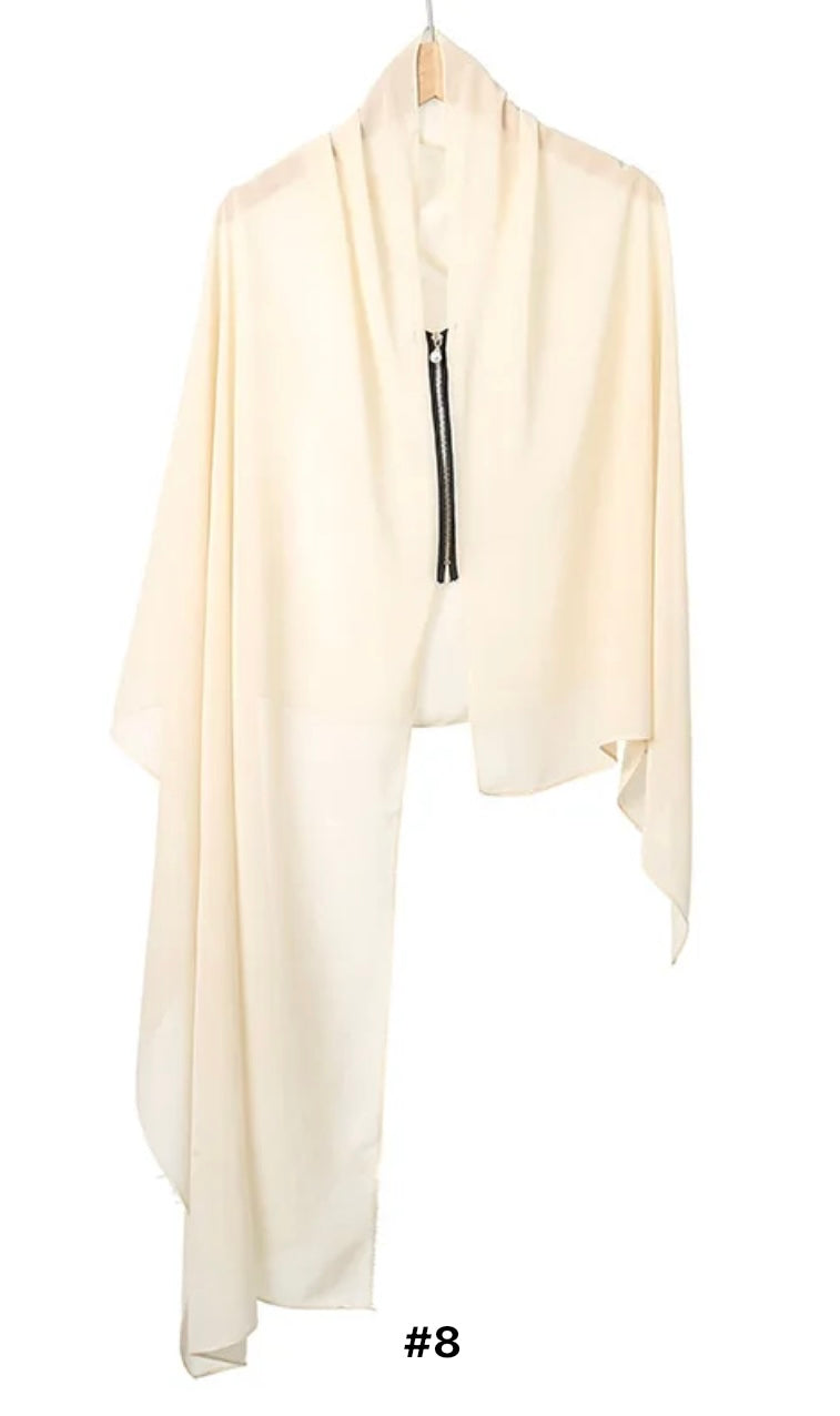 Chiffon Shawls Solid Color Chiffon Faux Pearl Zipper Hijab Women's Thin Breathable