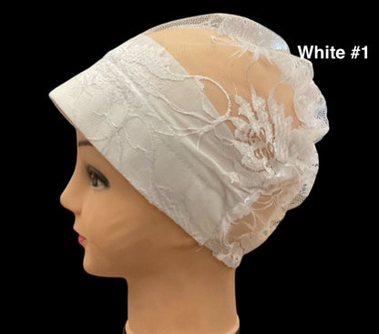 Lace Turban Padded Under Scarf Cap / Full Bonnet cover , Hard Front Style made in Kuwait