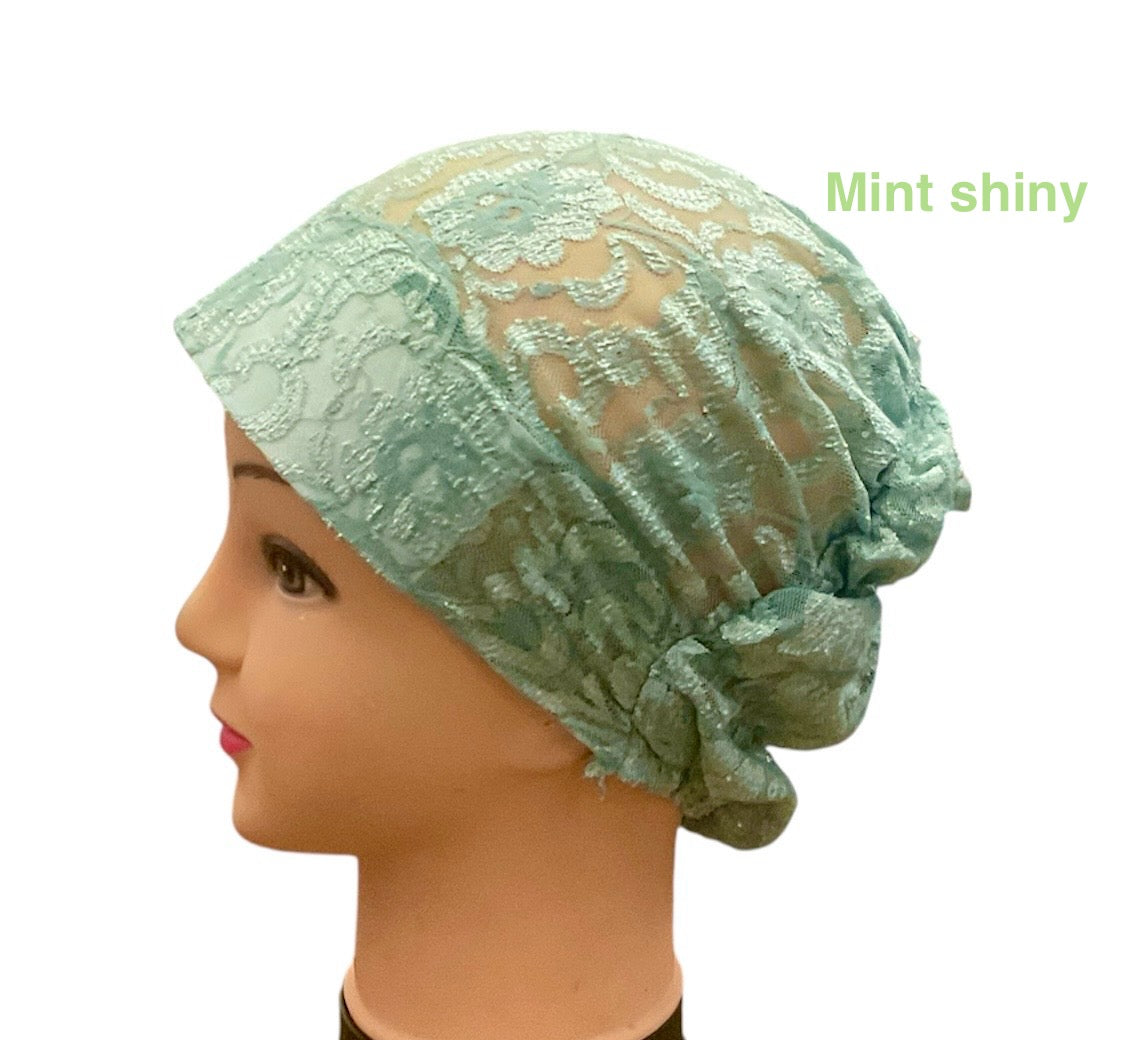 Lace Turban Padded Under Scarf Cap / Full Bonnet cover , Hard Front Style made in Kuwait