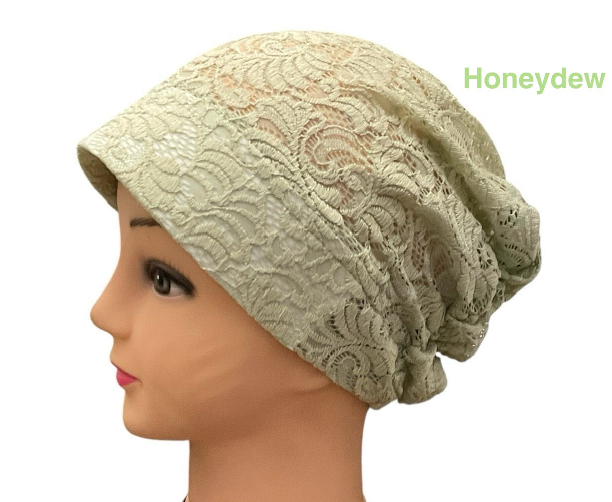 Lace Turban Padded Under Scarf Cap / Full Bonnet cover , Hard Front Style made in Kuwait