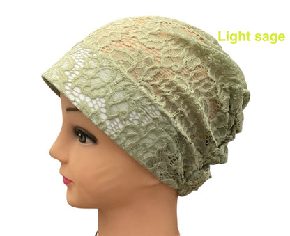 Lace Turban Padded Under Scarf Cap / Full Bonnet cover , Hard Front Style made in Kuwait