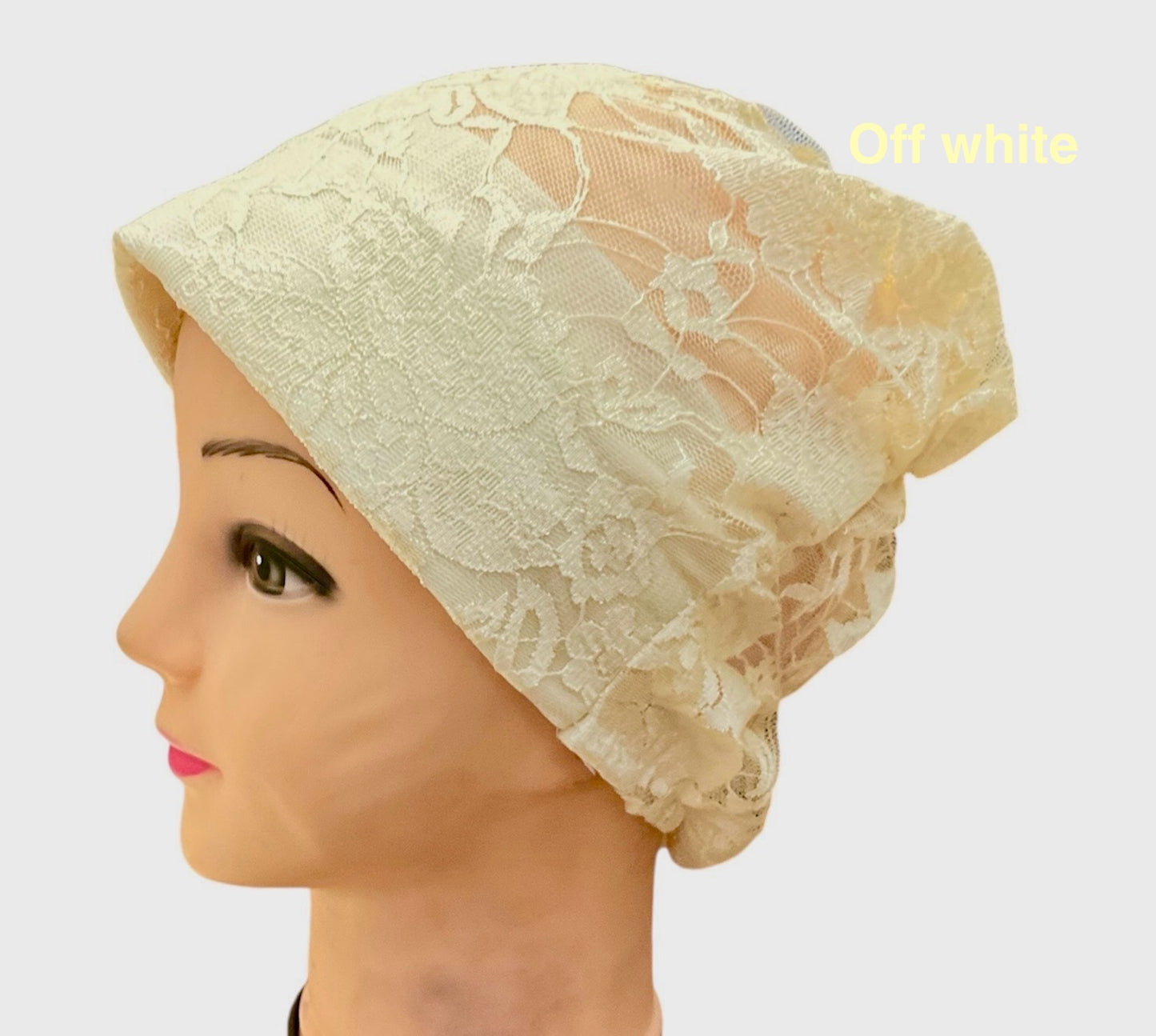 Lace Turban Padded Under Scarf Cap / Full Bonnet cover , Hard Front Style made in Kuwait