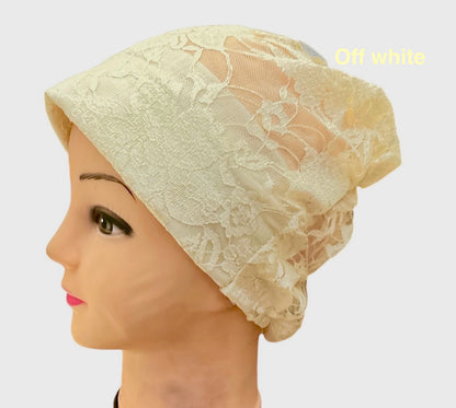 Lace Turban Padded Under Scarf Cap / Full Bonnet cover , Hard Front Style made in Kuwait