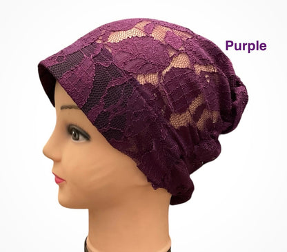 Lace Turban Padded Under Scarf Cap / Full Bonnet cover , Hard Front Style made in Kuwait
