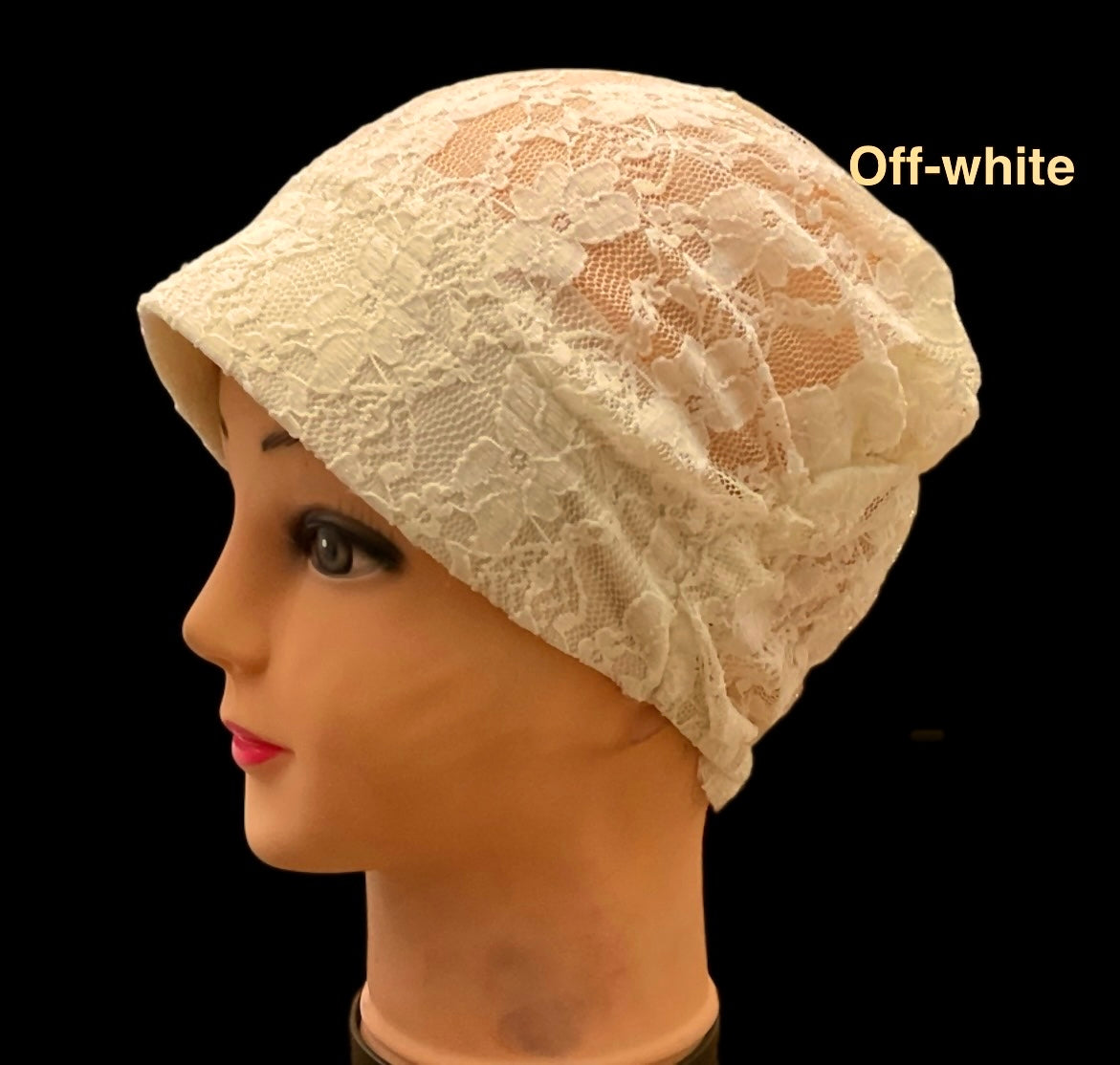 Lace Turban Padded Under Scarf Cap / Full Bonnet cover , Hard Front Style made in Kuwait
