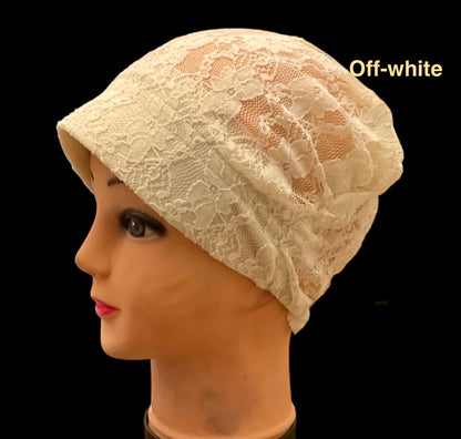 Lace Turban Padded Under Scarf Cap / Full Bonnet cover , Hard Front Style made in Kuwait