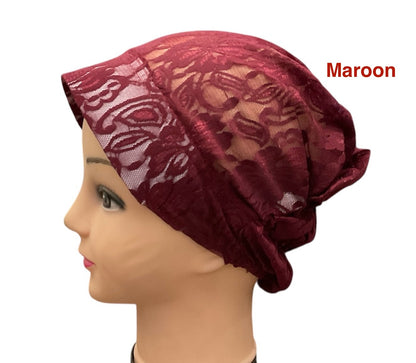 Lace Turban Padded Under Scarf Cap / Full Bonnet cover , Hard Front Style made in Kuwait