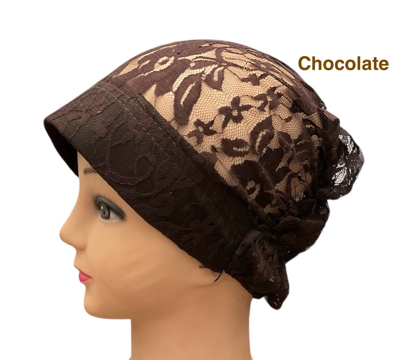 Lace Turban Padded Under Scarf Cap / Full Bonnet cover , Hard Front Style made in Kuwait