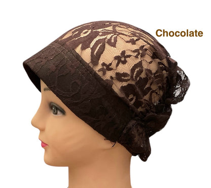 Lace Turban Padded Under Scarf Cap / Full Bonnet cover , Hard Front Style made in Kuwait