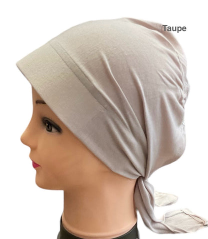 Turban Padded Under Scarf Cap with Tie in the Back / Bonnet cover , 100% Cotton, Hard Front Style made in Kuwait