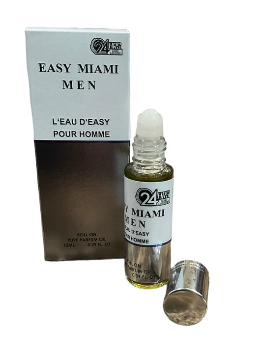 Easy Miami L’EAU D’easy pour homme for men roll on pure parfum Alcohol-Free Oil Perfume 12ml.