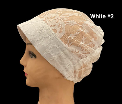 Lace Turban Padded Under Scarf Cap / Full Bonnet cover , Hard Front Style made in Kuwait
